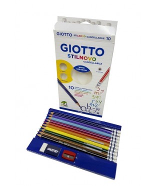 Цветные карандаши GIOTTO STILNOVO CANCELLAB+TEMP+GOM , 10шт.,  с индивидуальным ластиком+ластик+точилка, 256800