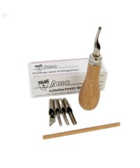 Набор резцов для линогравюр ABIG, 5 лезвий, деревянная ручка